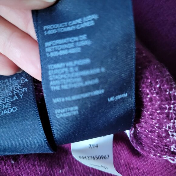 Tommy Hilfiger Merlot Knit Sweater Silver Metallic Womens M Ribbed Angled Collar - Picture 12 of 16